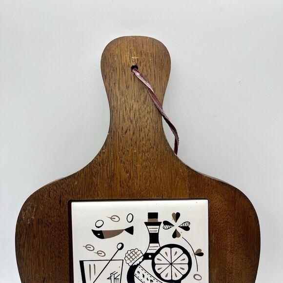 MCM Cutting Cheese Board Tray Wood Tile Barware Vintage - Picture 3 of 7